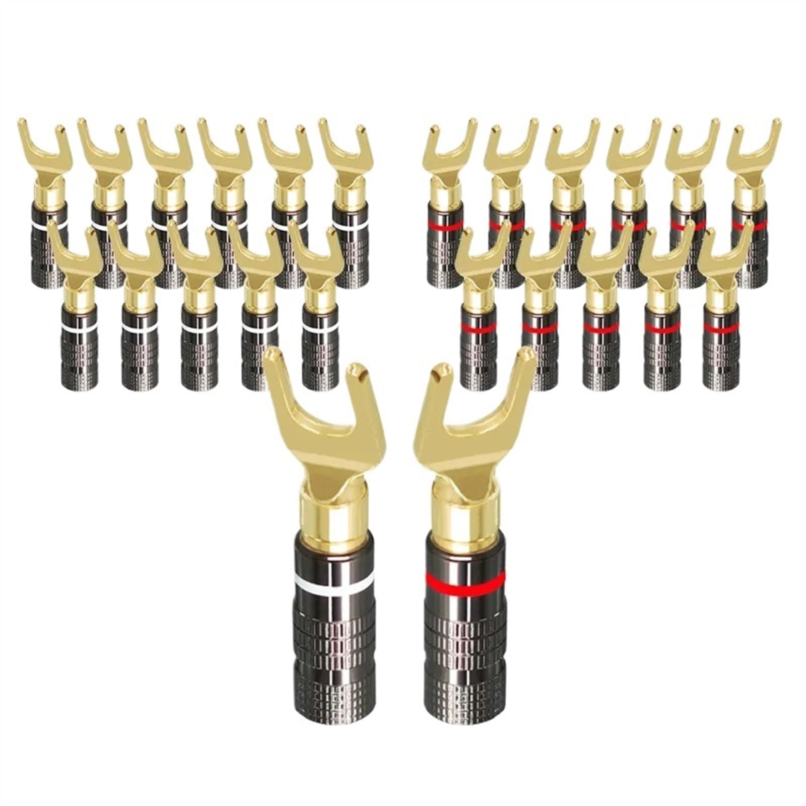 Lot de 4/10/18/24/50 adaptateurs de câble plat en cuivre plaqué or Y/U pour haut-parleur audio (4 paires)