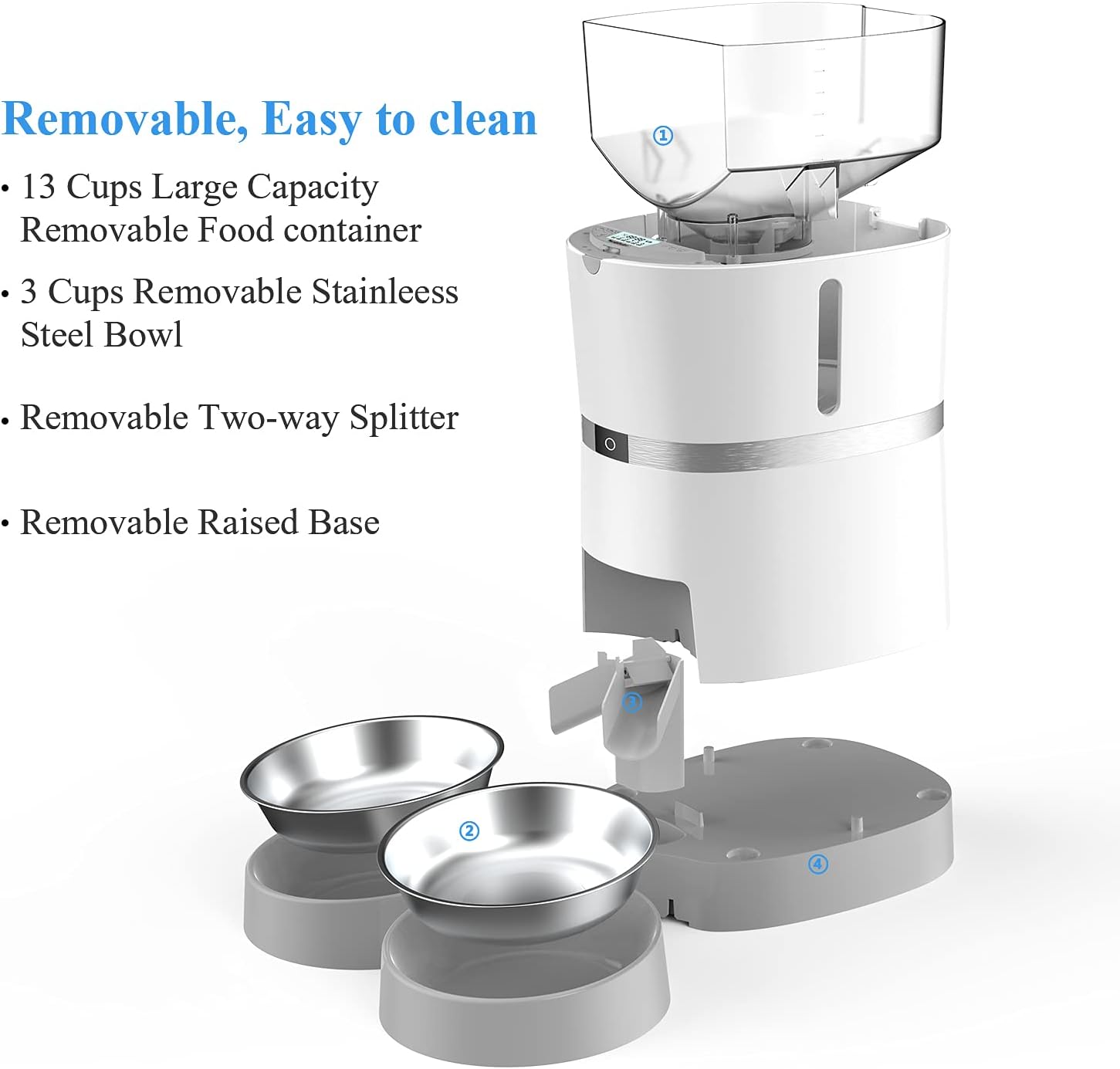 Automatic Cat Feeder, WellToBe Pet Feeder Food Dispenser for Cat & Small Dog with Two-Way Splitter and Double Bowls, up to 6 Meals with Portion Control, Voice Recorder - Battery and Plug-in Power : Everything Else