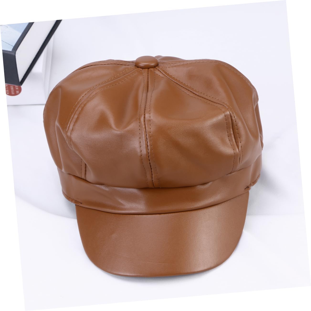 LIFKOME Retro Octagonal Pu Leather Beret for Men and Women Chic Brown Cap for Artists and Daily Wear Comfortable Fits Easy to Clean and Stylish
