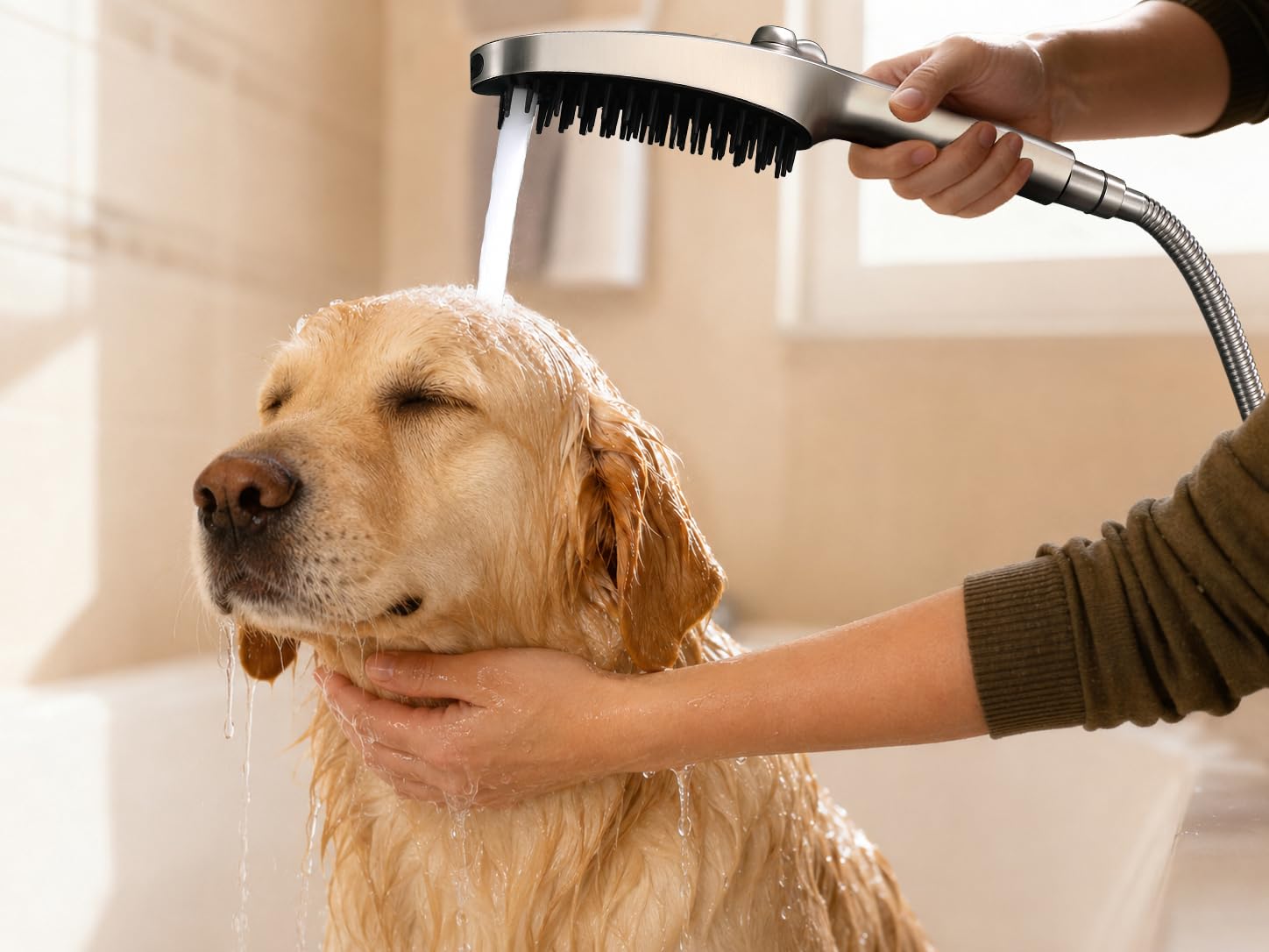 G-Promise Accesorio de ducha para perros de 3 modos con modo de pausa, rociador de ducha para perros con manguera de acero inoxidable de 78 pulgadas, desviador de metal, soporte adhesivo, para un baño