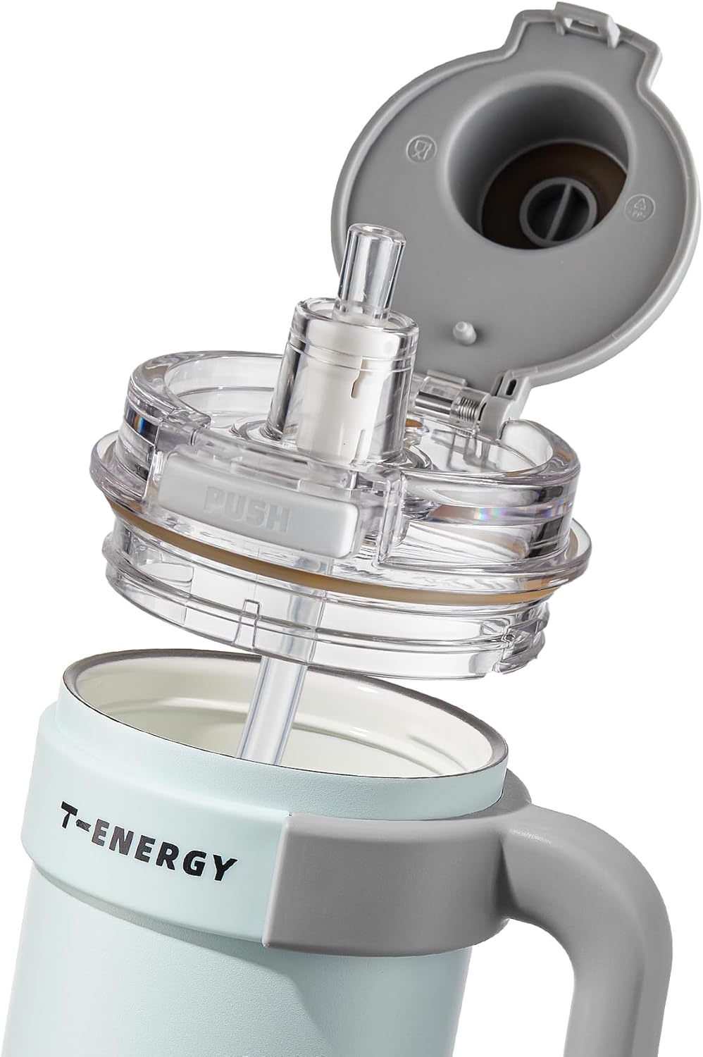 TKK 27 oz Tumbler with Handle and Straw, Ceramic Coating Insulated Bottle 100% Leakproof Travel Mug for Water, Iced Tea or Coffee, Smoothie, Cup Holder Friendly Base, BlueWhite - Image 4