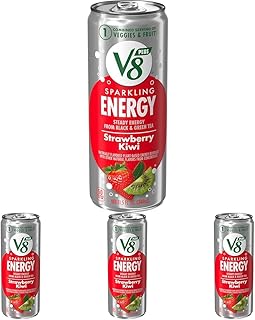 V8 +Energy Sparkling Strawberry Kiwi Juice Energy Drink, 11.5 fl oz Can (Pack of 4)