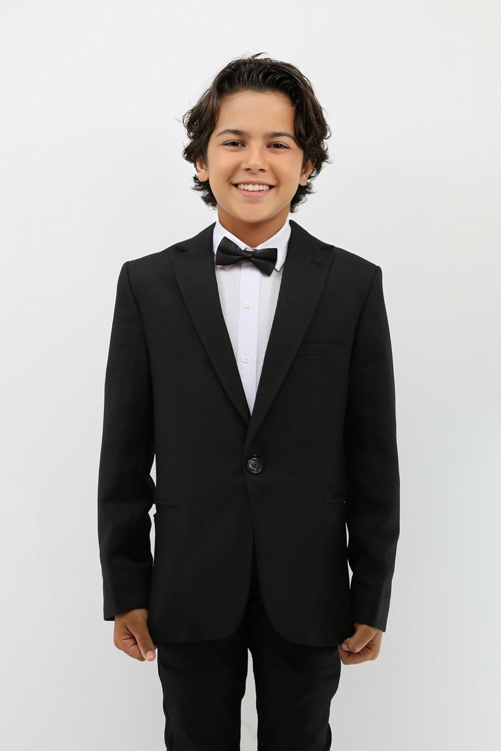 Boys Single Breasted Textured Tweed Blazer – Formal Smart Casual Jacket for Special Occasions 346 Black Age 6 Years
