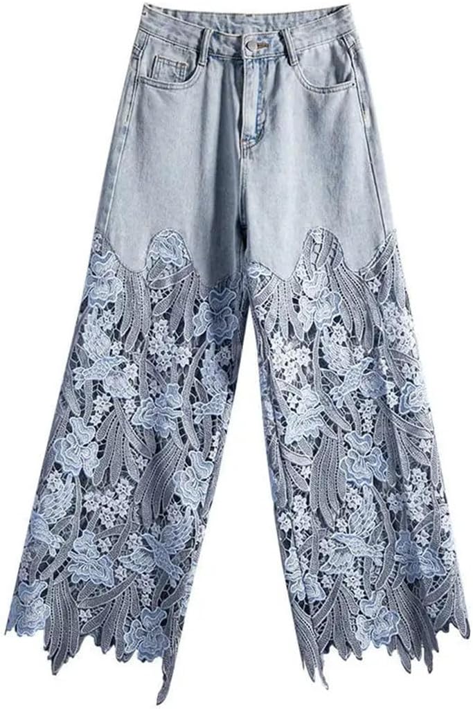 Women's Retro Bow Tassels Hollow Loose Thin Denim Street Party Straight Pants