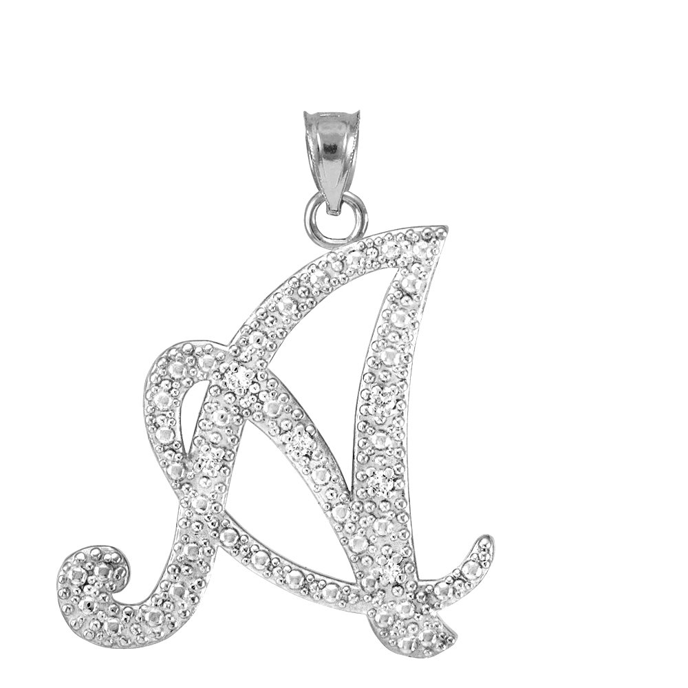 Claddagh Gold .925 Sterling Silver Cubic Zirconia Dangling Cursive Initial A Charm 4/5" Pendant