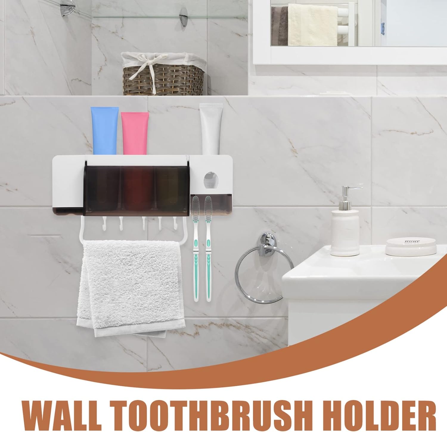 LIFKOME Wall-Mounted Toothbrush Holder and Toothpaste Dispenser Space Saving Design for Bathroom Kitchen and Hotel Use Easy Installation Material Multi-Functional Organizer