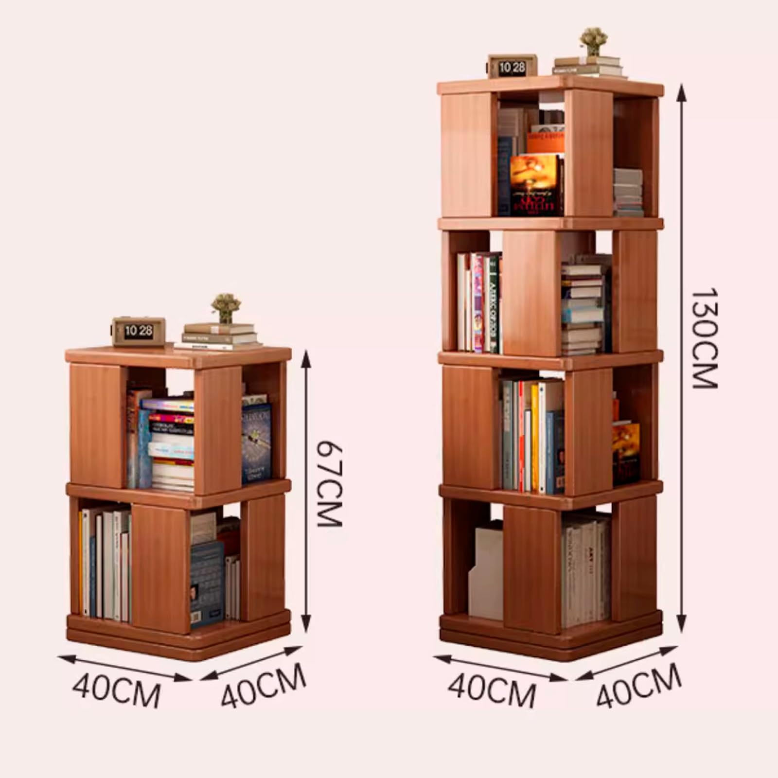 Scaffale per libri rotante in legno, scaffale angolare a più livelli con base robusta per riporre libri, esporre statuette e organizzazione di cancelleria