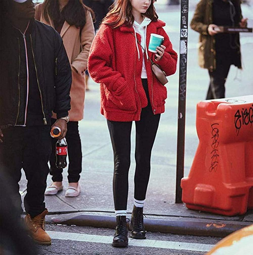 Comeon Women's Coat Casual Lapel Fleece Fuzzy Faux Shearling Zipper Coats Warm Winter Oversized Outwear Jackets - Image 5