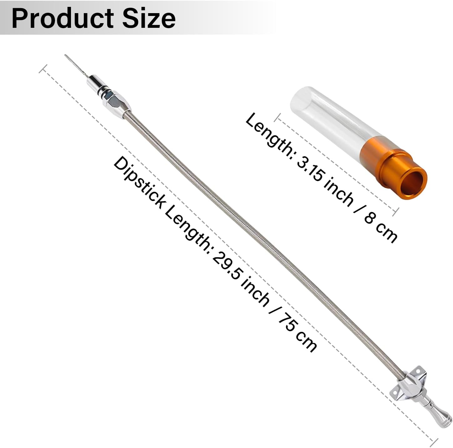 Flexible Transmission Dipstick Tube for GM 4L80E 700R4 4L60E, with Firewall Mounted Stainless Steel Braided Hose, Silver