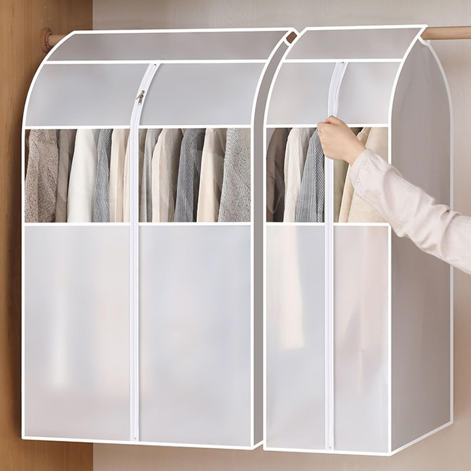 Fundas para Ropa Funda Translúcida De EVA para Perchero Impermeable A Prueba De e A Prueba De Polvo Cerrado Colgando Bolsas para Ropa con Ventana De PVC Transparente, 60 X 30 X 120 Cm,Blanco