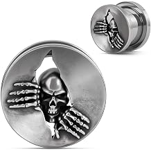 COOEAR Goth Punk Stretched Ear Jewelry, Pentagram Ouroboros Ear Plugs Tunnels Stretching, Stainless Steel Screw Back Ear Gauges 6mm to 16mm.