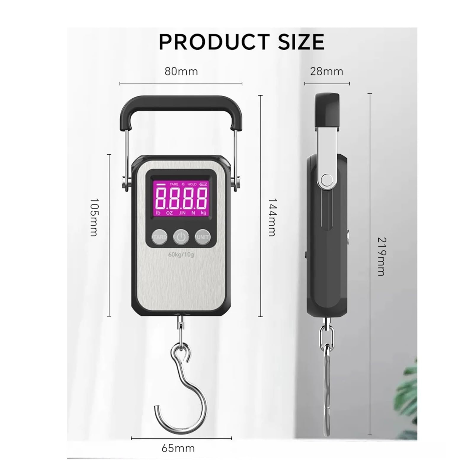 Bilancia sospesa, bilancia con gancio sospeso LCD digitale da 60 kg | Bagagli elettronici Squame di pesce Batteria/USB(WH-A35C USB)