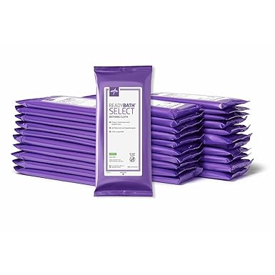 Medline ReadyBath Select Thick Adult Bath Wipes, 150 Wipes (5 Wipes, 30 Packs), Scented, No Rinse Formula with Aloe, Shower Wipes for Sensitive Skin & Alcohol-Free, 8 x 8 Inch