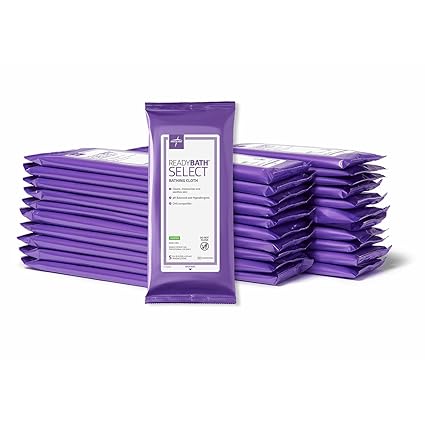 Medline ReadyBath Select Thick Adult Bath Wipes, 150 Wipes (5 Wipes, 30 Packs), Scented, No Rinse Formula with Aloe, Shower Wipes for Sensitive Skin & Alcohol-Free, 8 x 8 Inch