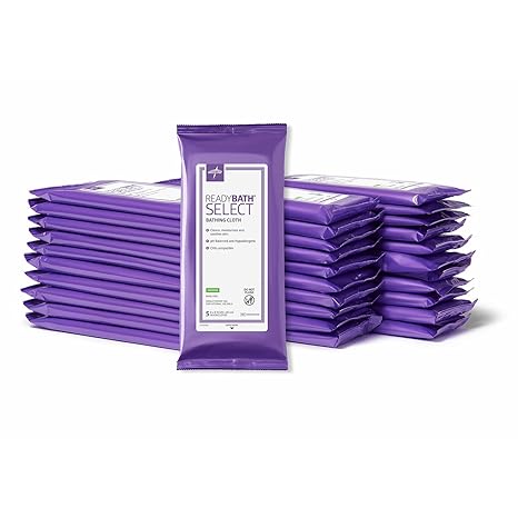 Medline ReadyBath Select Thick Adult Bath Wipes, 150 Wipes (5 Wipes, 30 Packs), Scented, No Rinse Formula with Aloe, Shower Wipes for Sensitive Skin & Alcohol-Free, 8 x 8 Inch