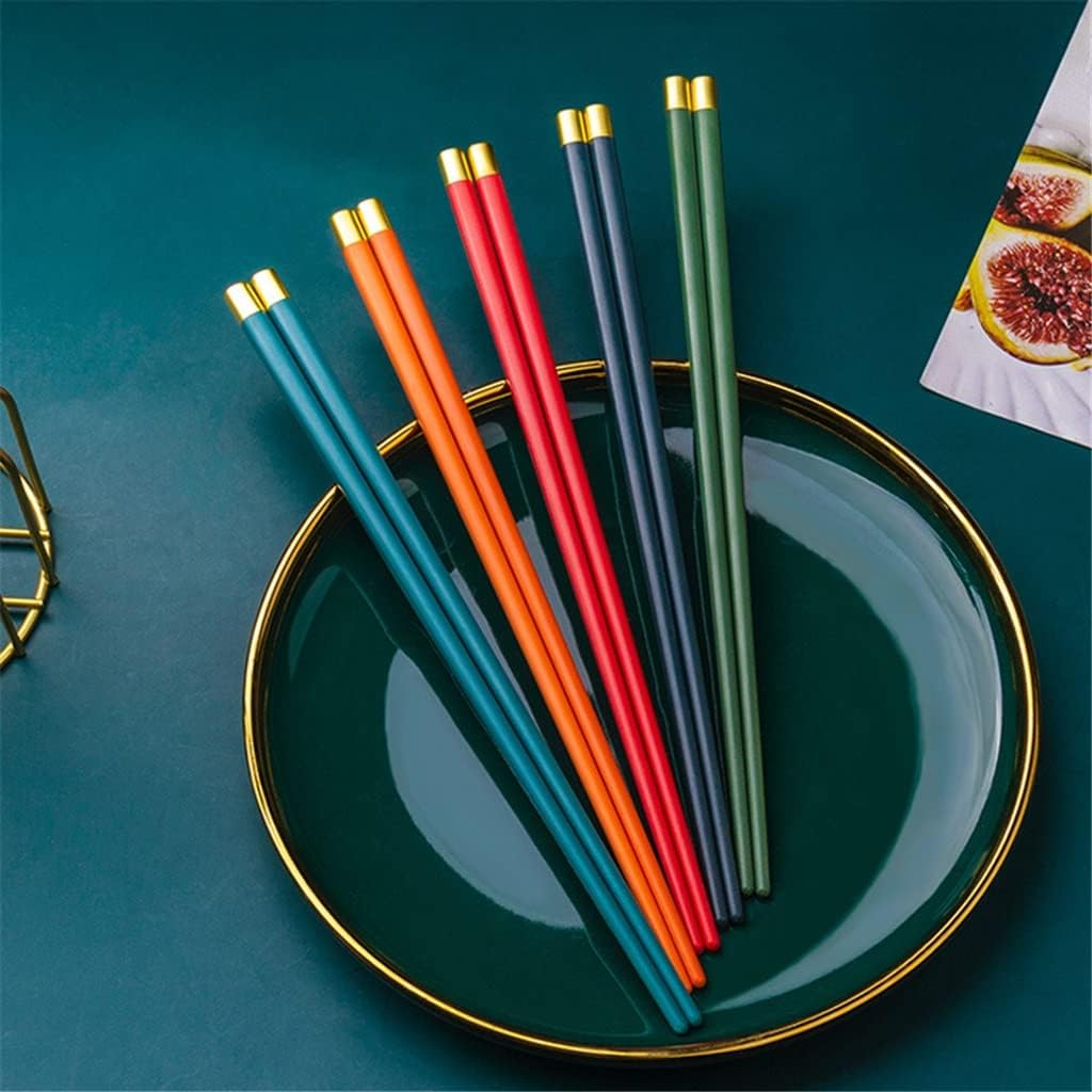 5 Pairs/Lot AlloyStainless Steel Engraving Chopsticks Squared Edge Non-Slip Reusable Sushi Sticks Handmade Gift Pack(Black)