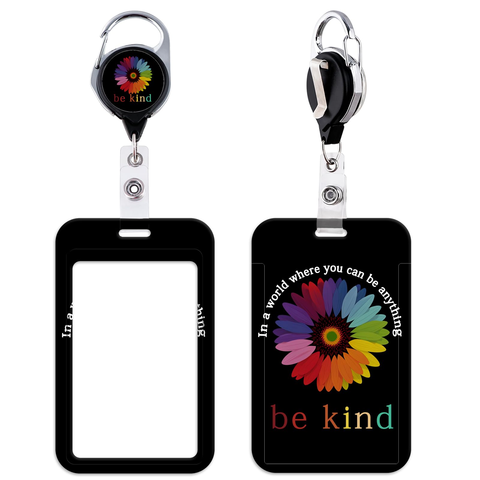 Sunflowers Badge Reel with ID Holder Retractable Badge Holder Reel, Be Kind