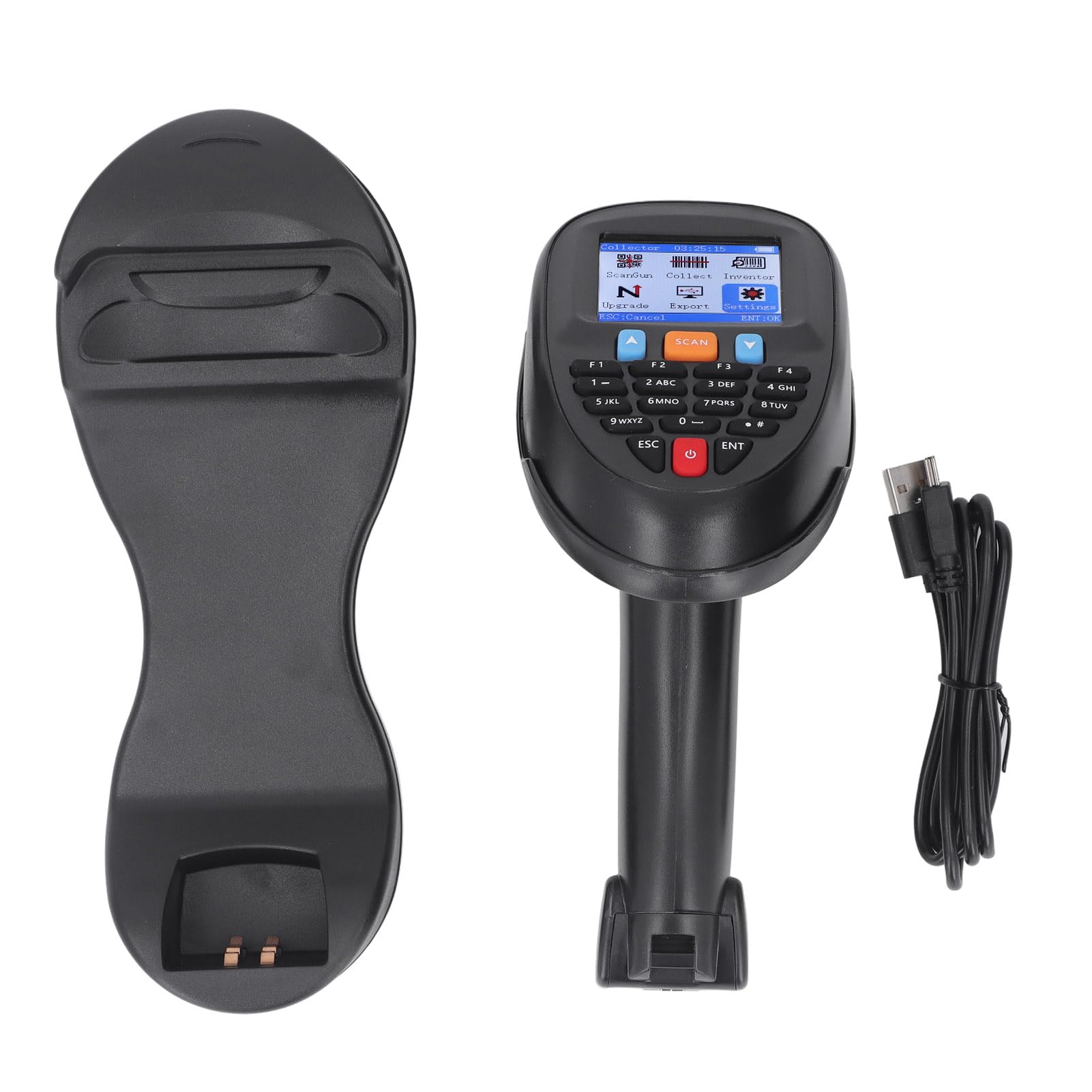 Fafeicy Escáner de Código de Barras Inalámbrico de Mano Lector de Código de Barras 1D de 2,4 GHz con Base de Carga y Pantalla LCD de 2, Pulgadas para Gestión de Inventario y Seguimiento