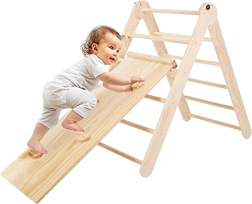 HARPPA Triángulo plegable Pikler 2 en 1, arco triangular de escalada con rampa y tobogán, juguetes de escalada en ángulo ajustable, patio de juegos