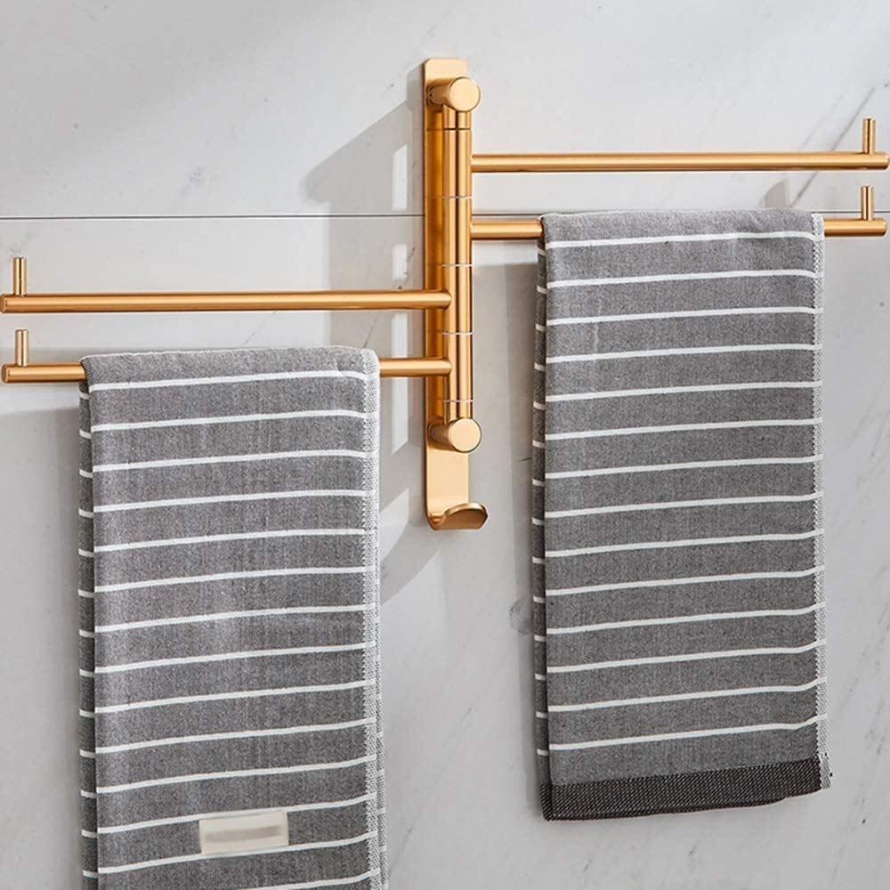 WDX- Toalla Rack Gold 4-Bar Inodoro Movible Giratorio Toalla sólida Toalla de Pared Tipo de succión de Pared Estante del baño (28 cm) Fuerte Capacidad de Carga
