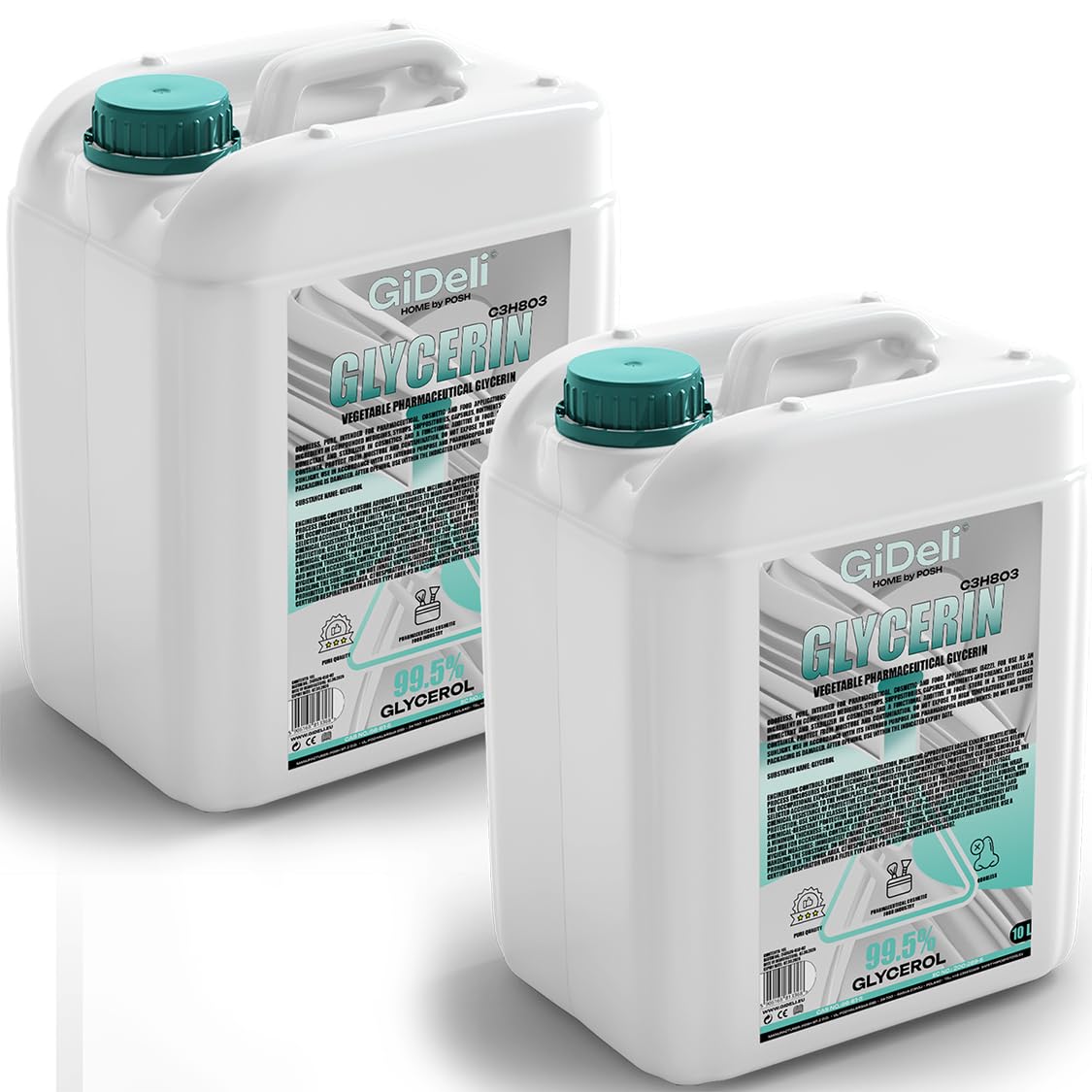 GiDeli Gliceryna 99,5% czysta 2 x 10 l gliceryna VG jakość farmaceutyczna E422 roślinna, wegańska, kolorowa, bezzapachowa