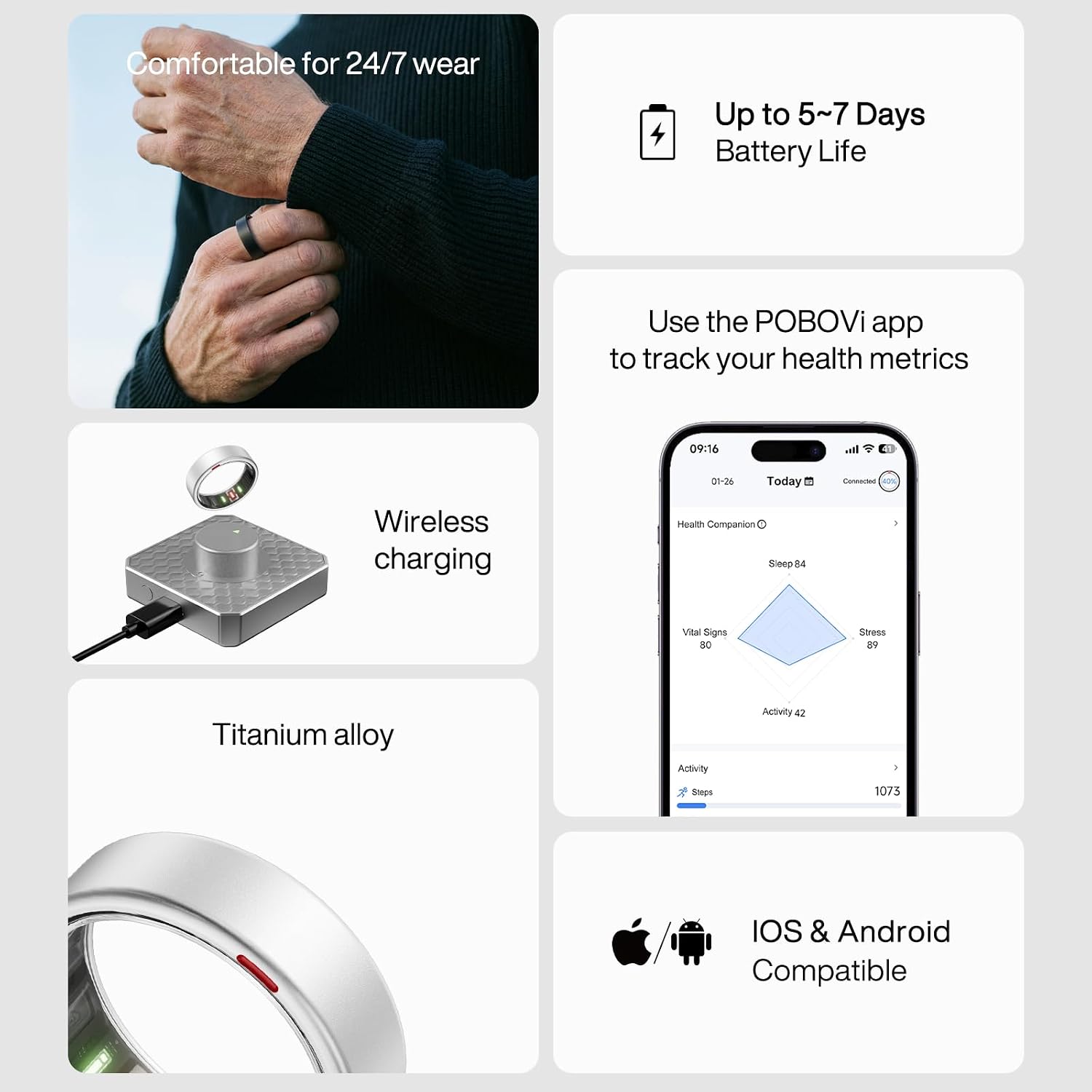 Gen 2,Smart Ring for Women Men,Monitoring of fingertip Skin Temperature and Respiratory Rate During Sleep,Heart Rate/Sleep/HR/Women's Health Tracker, iOS & Android Compatible (Silver,9)