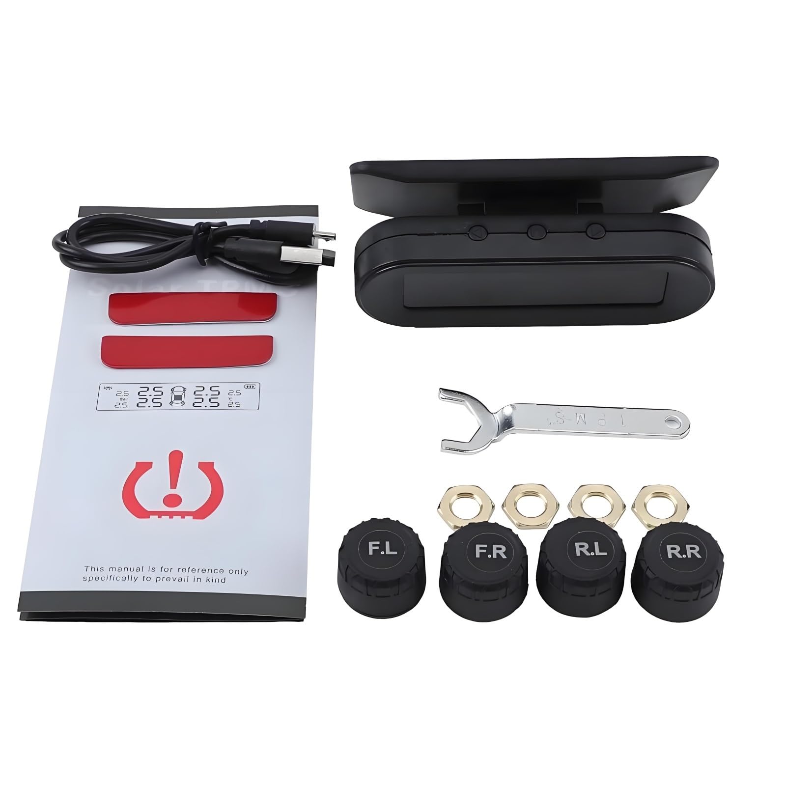 Solar TPMS 4 Externe Sensoren - Solar Lade LCD Monitor Realtime Druck Und Temperaturwarnung IP67 Sensoren PSI/Bar Für Pkw SUV OEM TPMS-4S