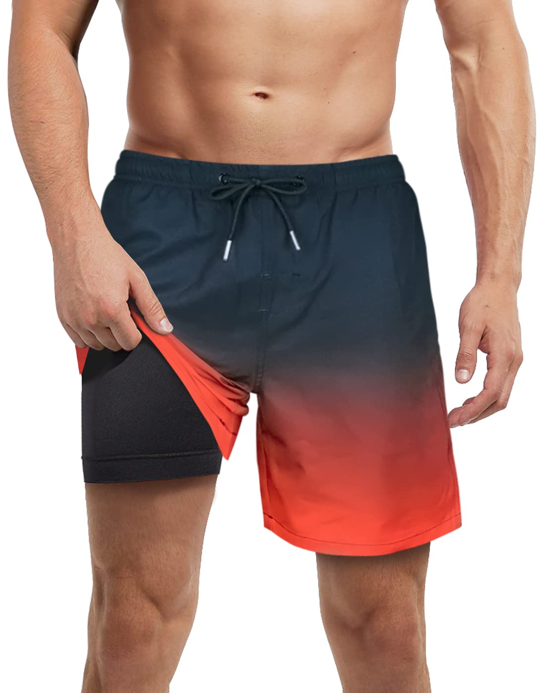 LUCOWEE Mens Swim Trunks with Compression Liner Anti Chafe Quick Dry UPF 50+ Swimming Shorts 5" 7" Inseam Bathing Suit
