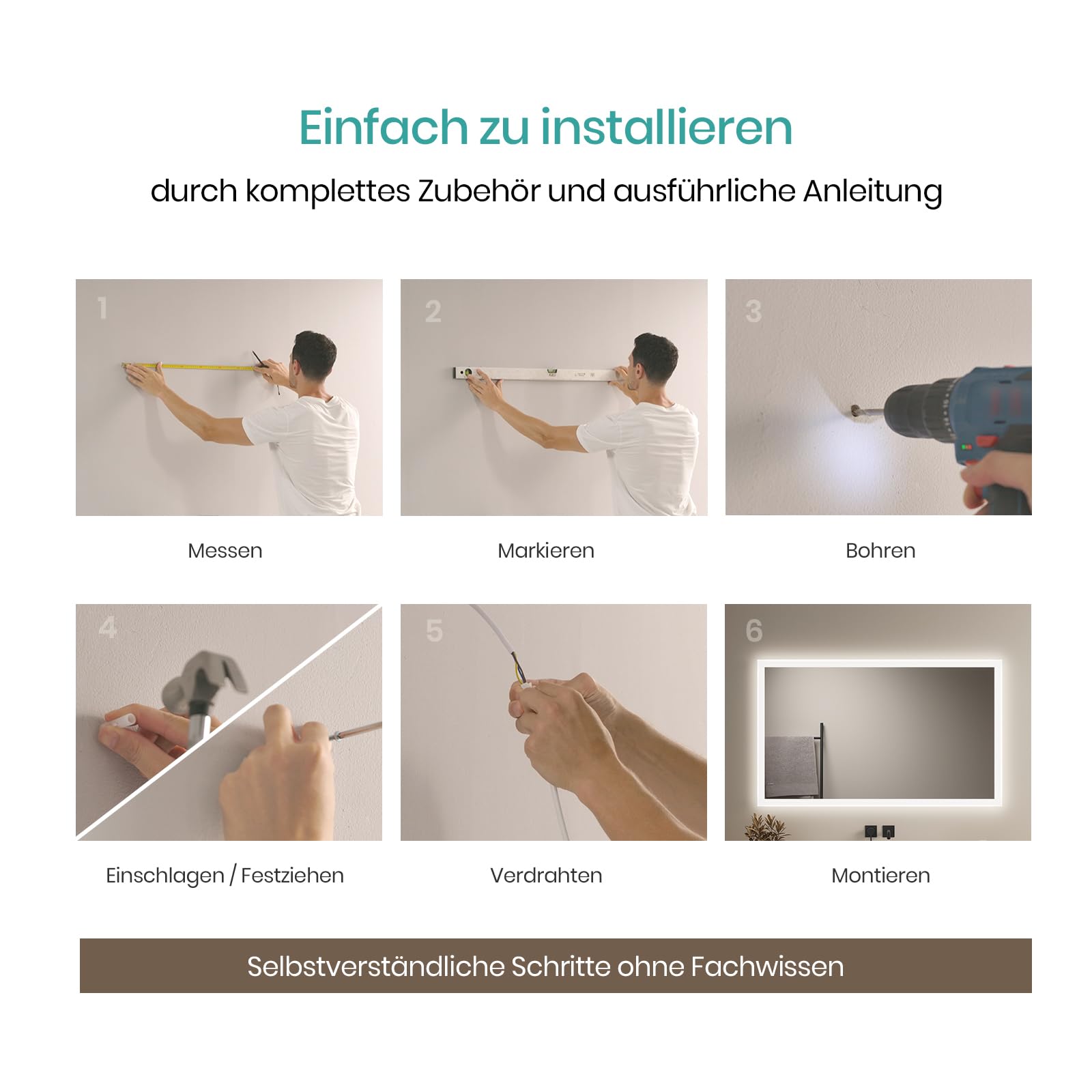 EMKE Badspiegel mit Beleuchtung 100x60cm, Antibeschlag – Ansicht 8