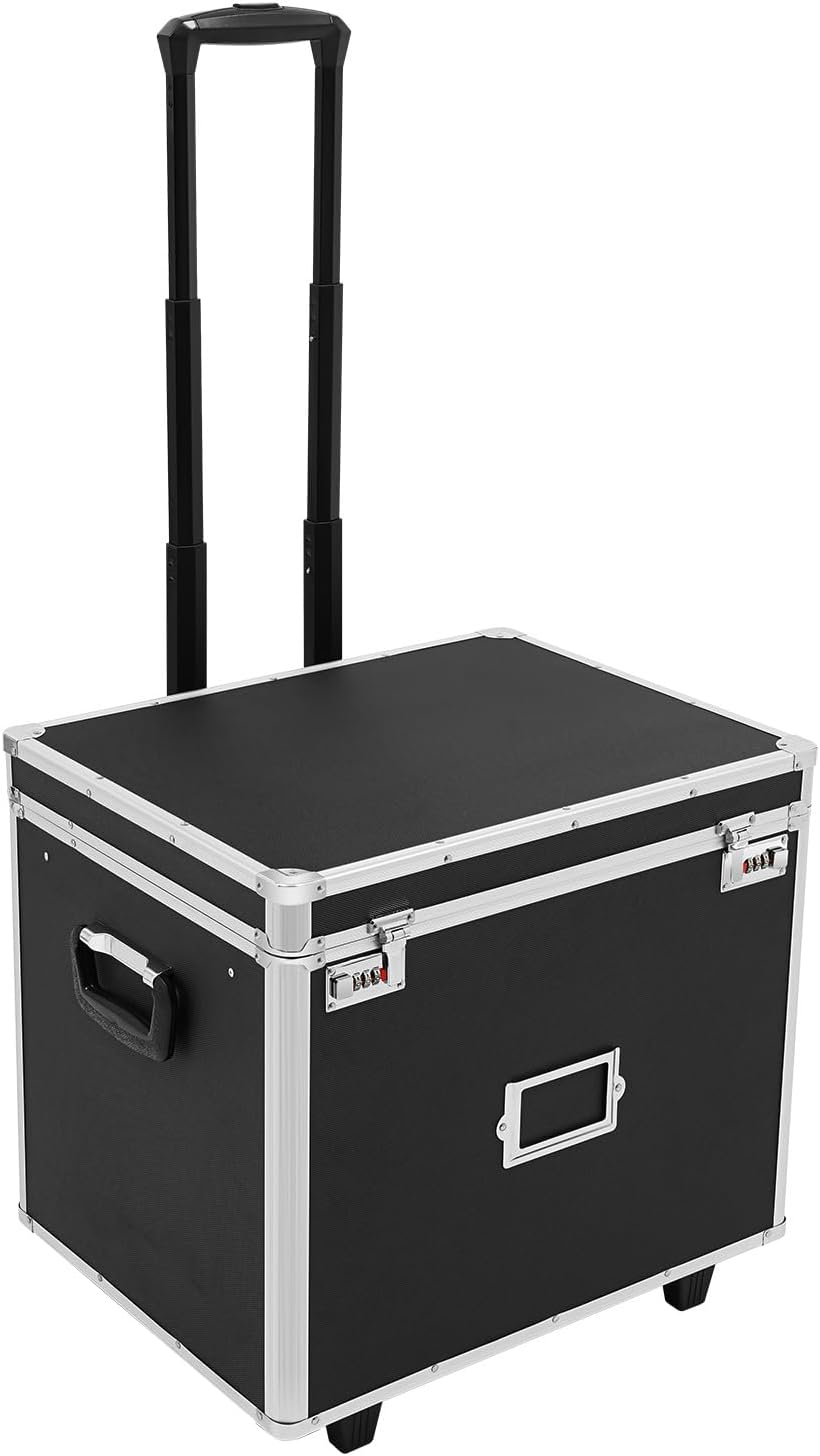 Mobile Business Box, Aluminum Alloy File Organizer Box with 2 Wheels, Rectangular Hand Pull File Case with Lock Rolling Wheeled, 19.2 * 15 * 16in Portable Document Case for Offices, Homes, Hospitals