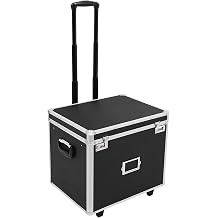 Aluminum Alloy File Lock Box, Portable Locking Mobile Business Case, 19.2" x 15" x 16" Hand-pull File Case with Wheels, Double Combination Locking Cabinet for Office Home, Black