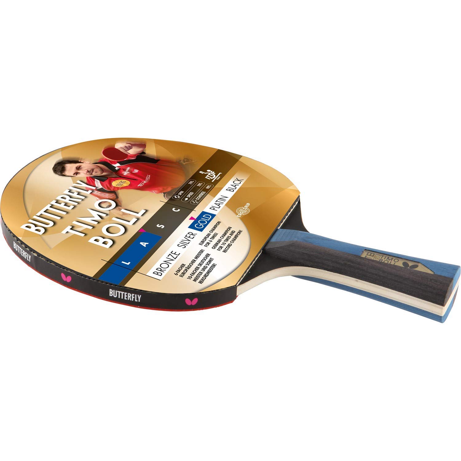Butterfly® Timo Boll Gold Tischtennisschläger | Tischtennis Racket Bat TT Profi Wettkampfschläger für geüpte Spieler | hohe Qualität | ITTF zertifizierter Pan Asia Belag | konkave Griffform