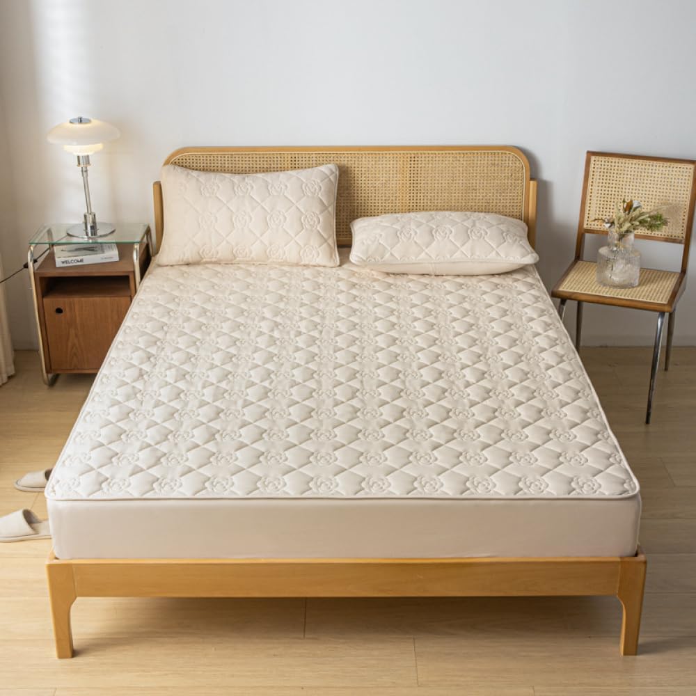 Mattress Cover Fitted Sheet Thickened Mattress Protector Dustproof Bed Cover Waterproof Breathable Mattress Dust Cover Bedspread Durable Non-Slip Mattress Topper with Elastic Band