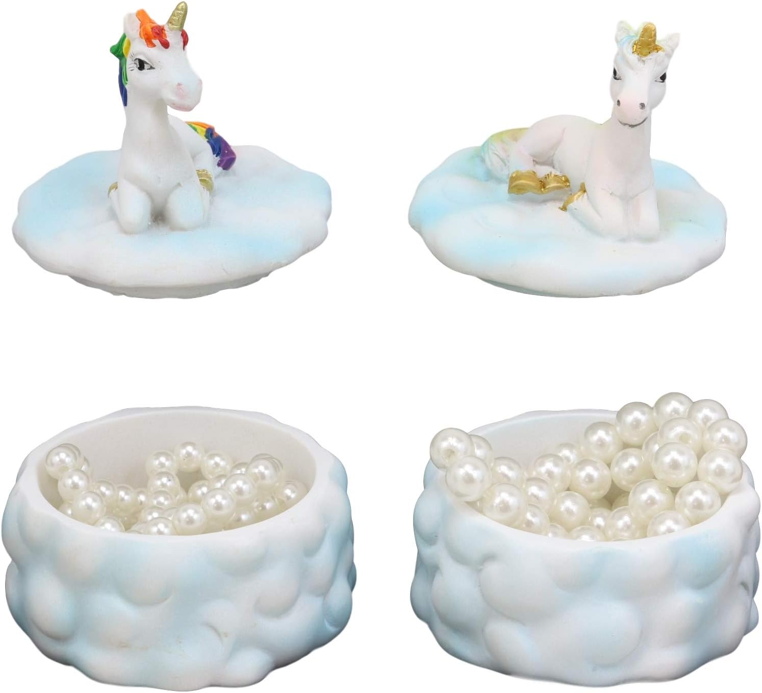 Ebros Gift Pastel Colors Rainbow Mane Unicorns Sitting On Dreamy Clouds Round Jewelry Box Statue 2 Pc Set Small Decor Figurine 3.25" H Enchanted Unicorn Magical Collectible Decorative Trinket