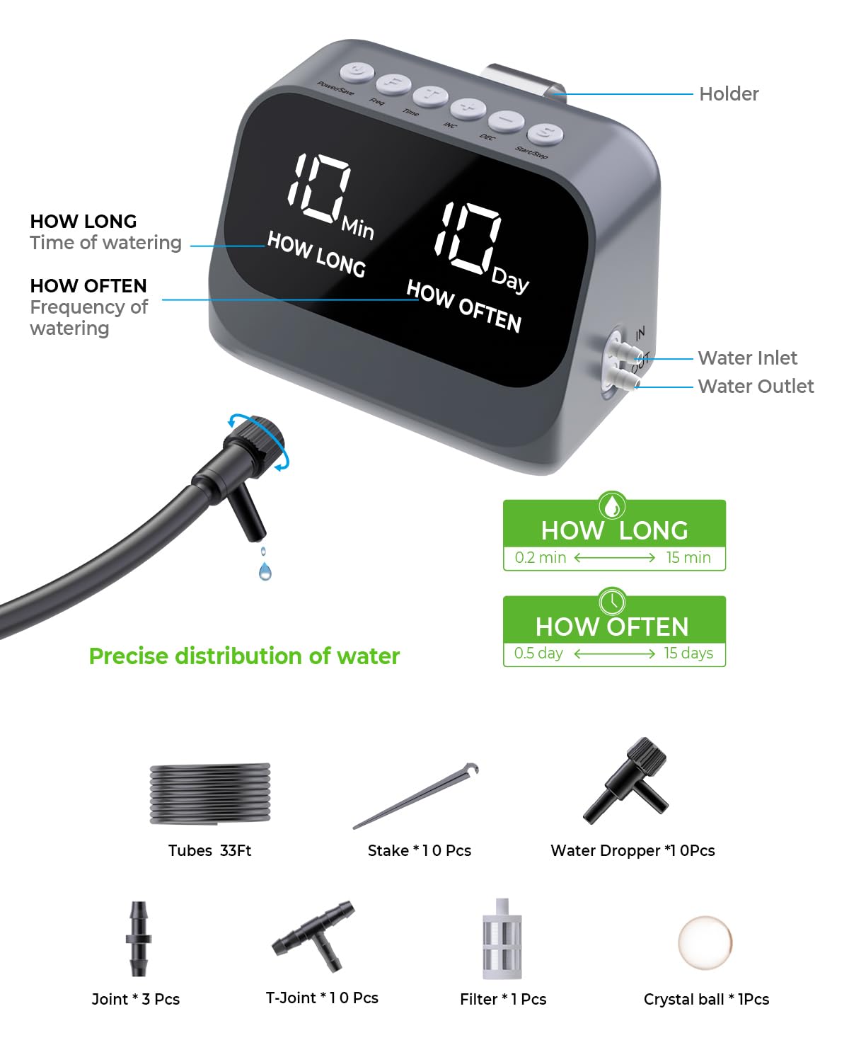 Sistema automático de riego para plantas, kit de riego automático por goteo con temporizador programable y pantalla LED, sistema interior de alimentación