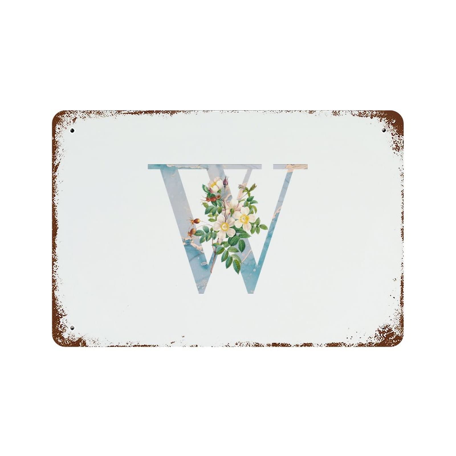 Lettre W en aluminium monogramme floral - Affiches en métal vintage pour pub et bar
