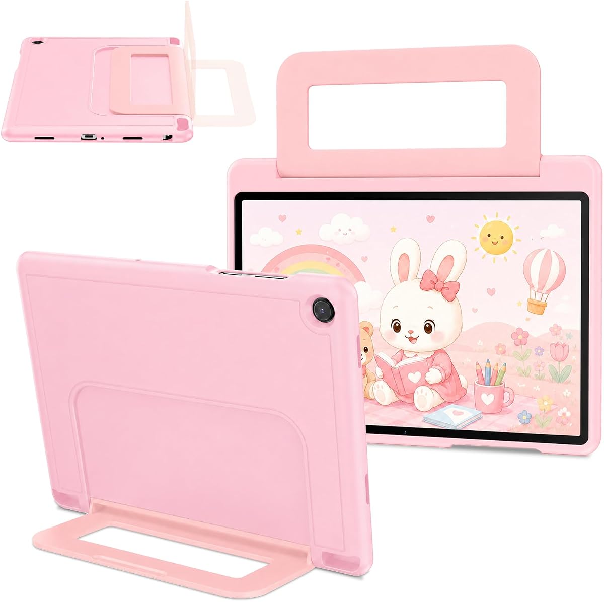 INFILAND CarryJoy Case for Samsung Galaxy Tab A11+/A9+ 11" | Shockproof TPU, Reinforced PC Handle & Kickstand, Lightweight Protection, Pink