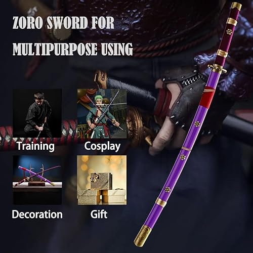Miniatura 4 de Swordsrain Espada de una pieza hecha a mano Roronoa Zoro Katana de 41 pulgadas, metal real, acero de alto carbono, japonesa hecha a mano, espada de