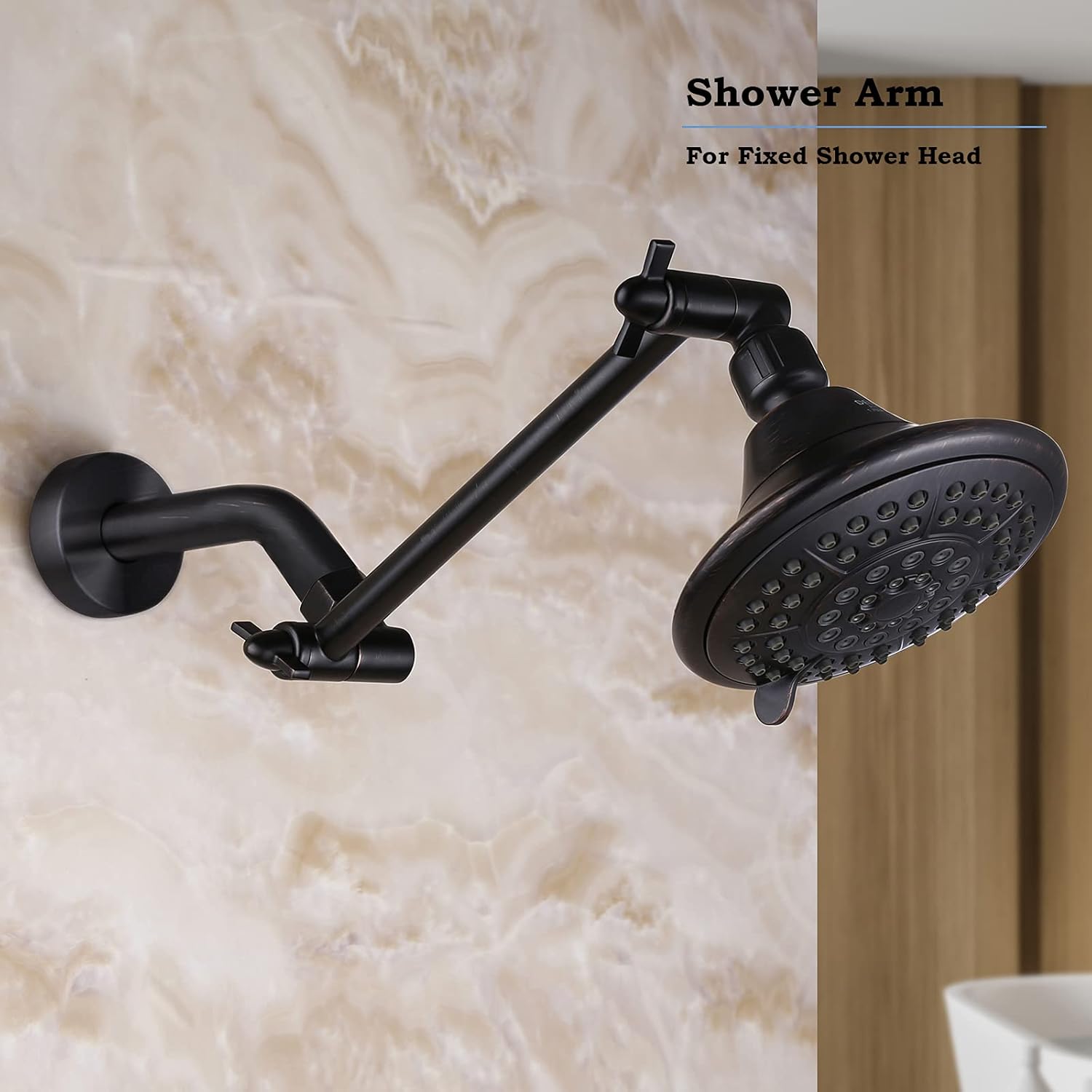 Shower Extension Adjustable Height and Angle Shower Head Extension Arm for Rain Shower Head, Shower Arm Extender Hardware (Oil Rubbed Bronze, 10 Inch)