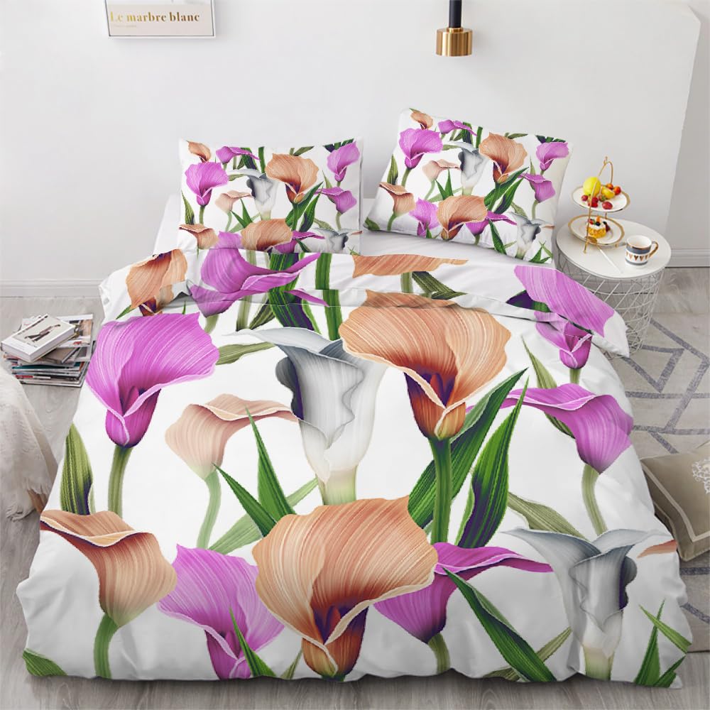 3D Flowers King Size Duvet Cover Set 220x230cm 3 piece Soft Microfiber Reversible Bedding Set Plants Flowers Comforter Cover with Zipper Closure Quilt Cover with 2 Pillowcase 50x75cm（Image 8-13） — image 1