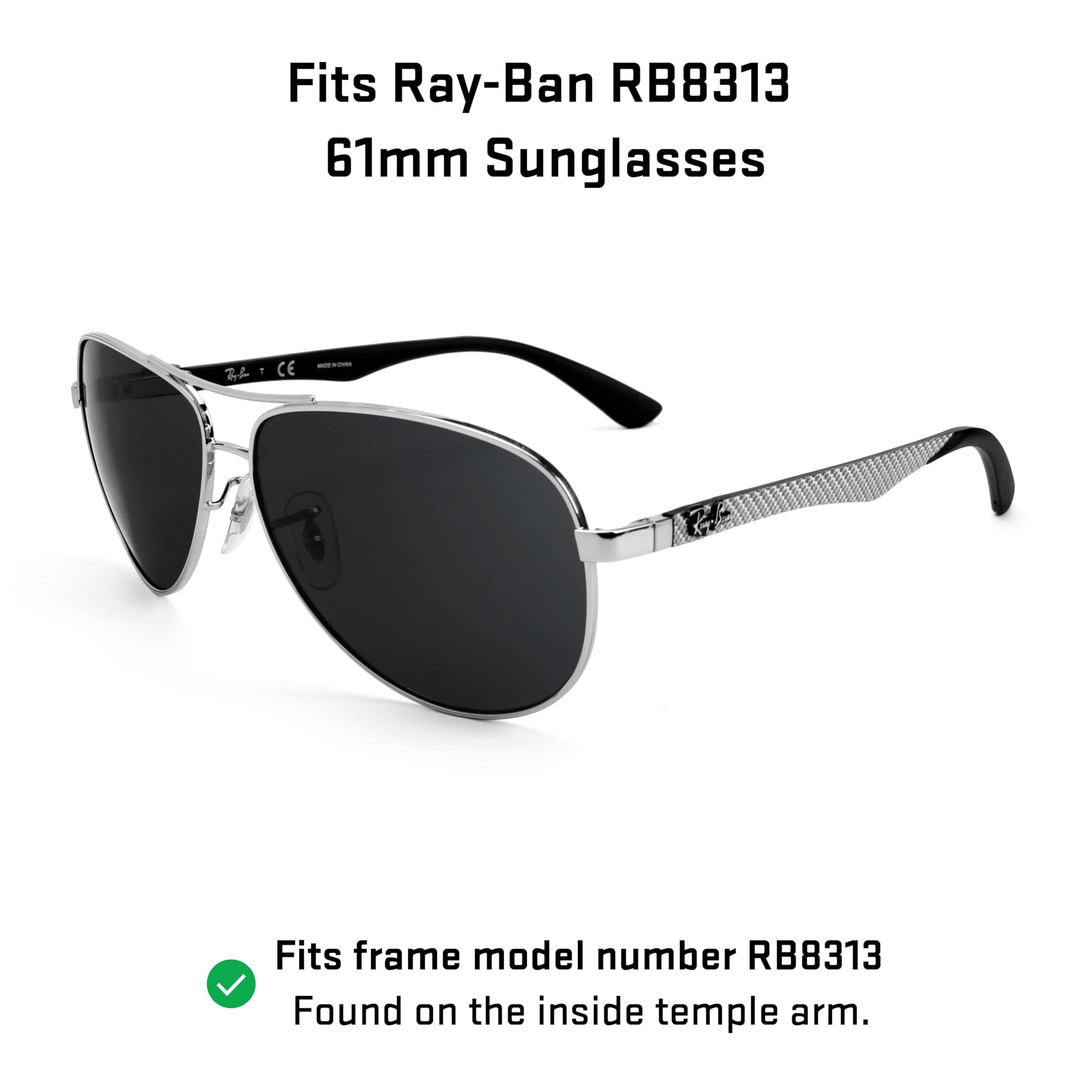 Revant Replacement Lenses for Ray-Ban RB8313 61mm sunglasses, UV Protection, Anti-Scratch and Impact Resistant, Polarized Titanium Mirrored