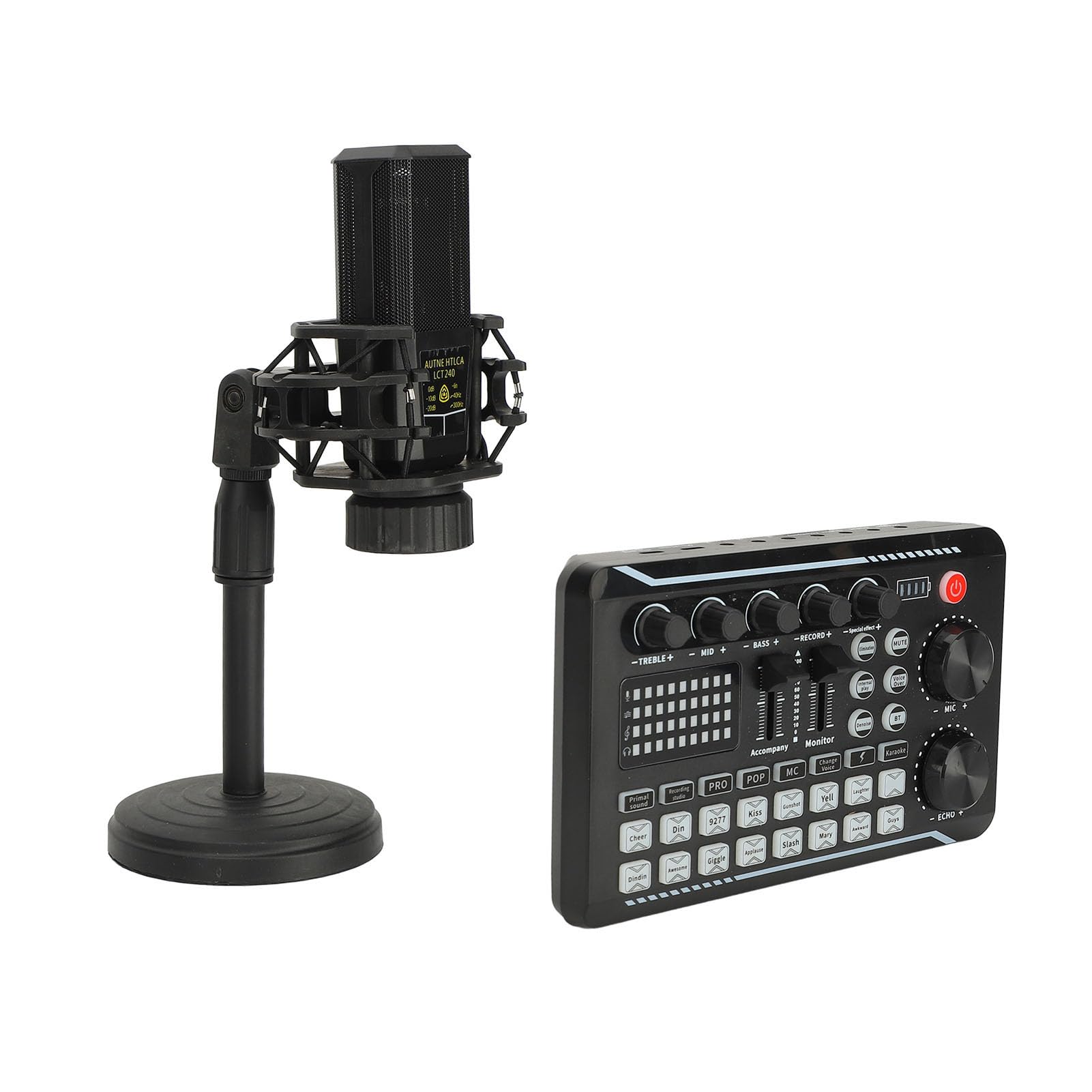 Dpofirs Paquete de Equipo de Podcast Mezclador de Sonido Transparente con Micrófono de Condensador Cardioide para Grabar Transmisión de Canto, Material Plástico Portátil