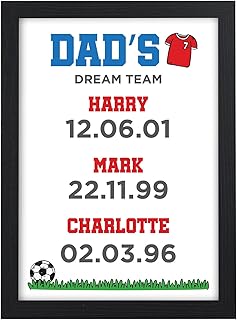 PERSONALISED Memorable Dates of Birth Gifts for Dad, Daddy, Grandad - Custom Dad's Dream Team Football Theme Gifts for DAD, DADDY, GRANDAD - Christmas, Birthday, Fathers Day Gifts for Him