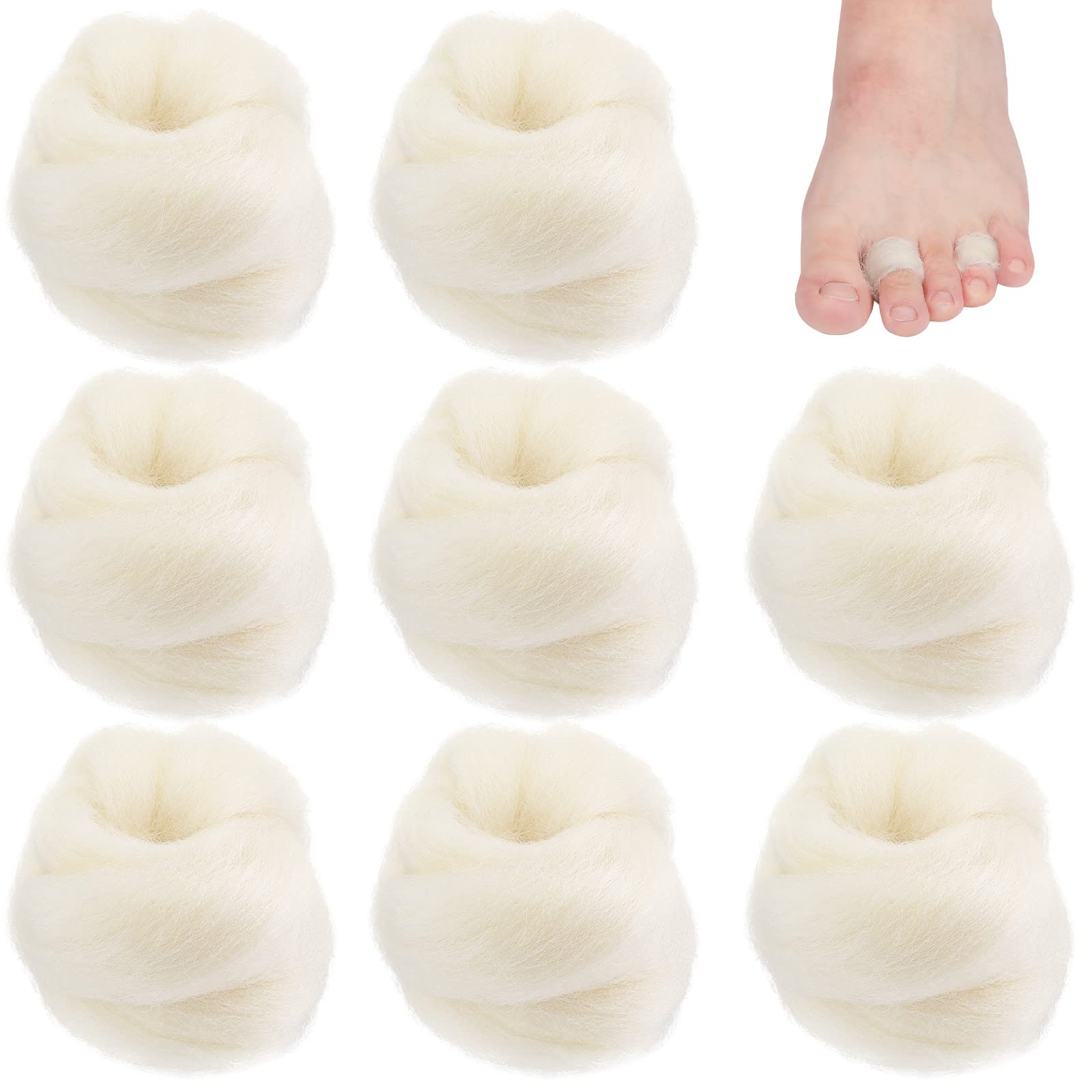 Minatee 8 Pcs Lambs Wool for Toes Soft Feet Cushion Toe Separator Lambs Wool Corn Cushion Pads Blister Prevention Bunions Callus Remover Cushions Hammer for Shoes or Feet, 3/8 oz