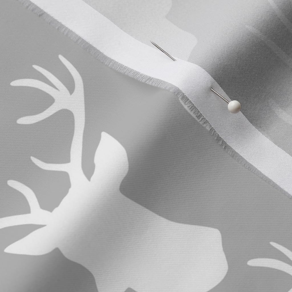 Spoonflower Fabric - Stag Deer Head Pattern Gray Antlers Silhouette Animal Hunting Hunter Printed on Organic Cotton Sateen Fabric by The Yard - Sewing Quilting Apparel Home Decor