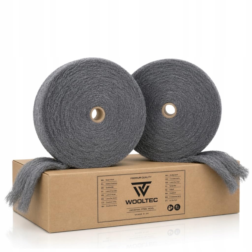 Stahlwolle 2kg Rolle – Stahlschwamm 0+00 zum Reinigen, Polieren & Renovieren von Metall, Holz & Stein – Schleifvlies Polierwolle WOOLTEC