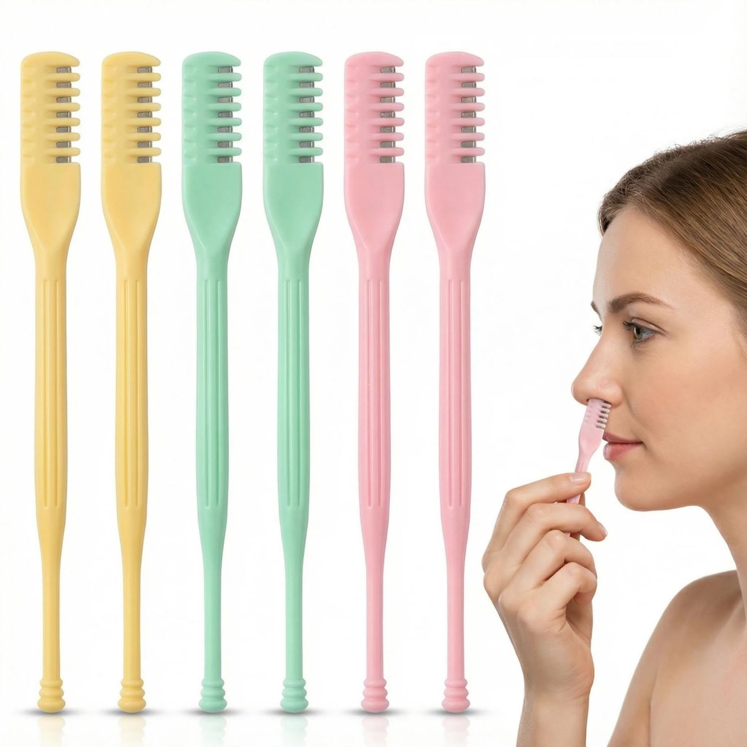 6-Pack 2-in-1 Nasal Trimmer Cutter Reversible 360 Spinning Manual Nose Hair Trimmer for Men and Women Assorted Colors