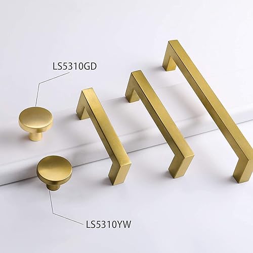 Miniatura 2 de goldenwarm LS5310YW - Perillas de latón cepillado doradas, pomos de cajón dorados, pomos dorados para cajones, pomos modernos para cajones de