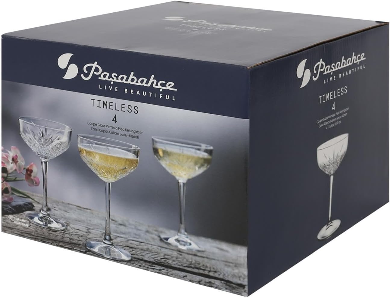 Pasabahce Timeless Champagne Saucers - 255ml - Pack of 4 - Cocktails, Red Wine, White Wine, Champagne Glasses, Dishwasher Safe Saucers for Parties, Special Occasions
