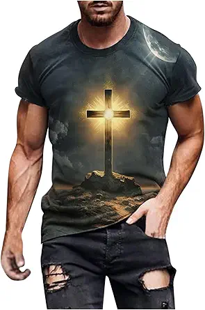 Camiseta de manga corta con estampado 3D de la cruz de Jesús para hombre, divertidas camisetas gráficas, camisetas cristianas, religiosas y bíblicas.